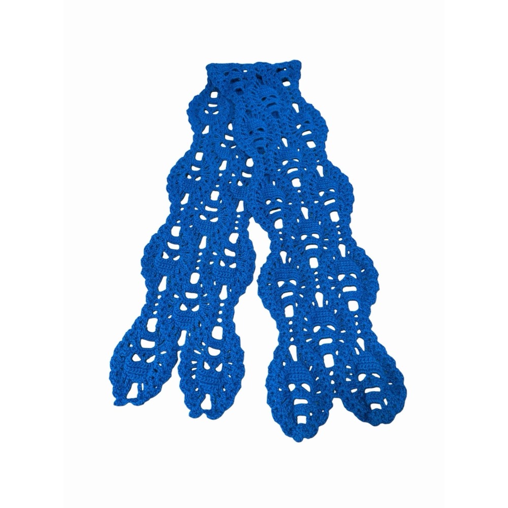 Handmade Crochet Skull Scarf Womens 56x8 inches blue